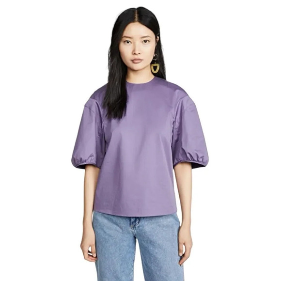 Tibi Eco Poplin Top Balloon Sleeve Size 6 Crew-neck Blouse Lavender Purple - Picture 1 of 5